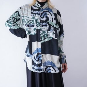 DEAD STOCK black & ice color beautiful pattern shirt