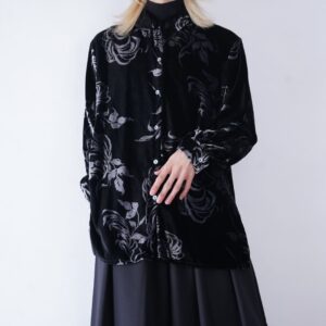 mode black flower pattern velours shirt