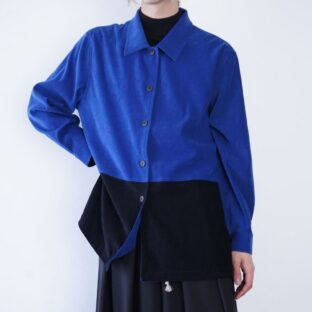 blue × black switching fakesuede shirt
