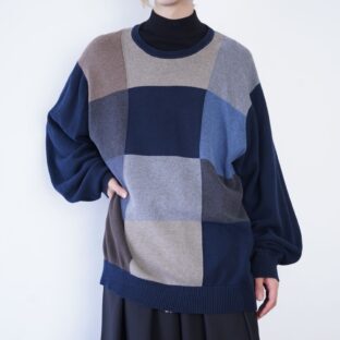 oversized cold color panel switching cotton knit