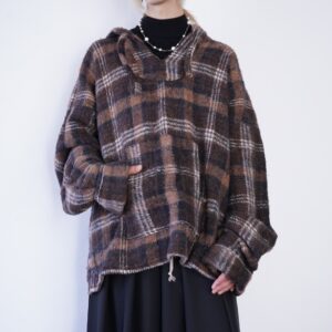 oversized brown check pattern mexican parka