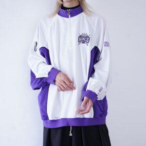 oversized white × purple pullover game shirt