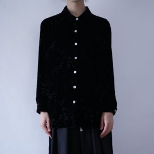 all black flower see-through velours shirt