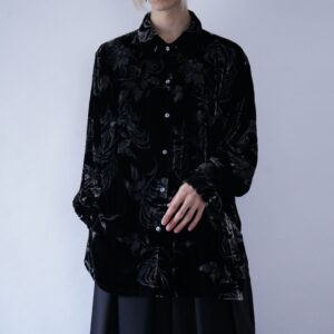 black glossy flower pattern velours shirt