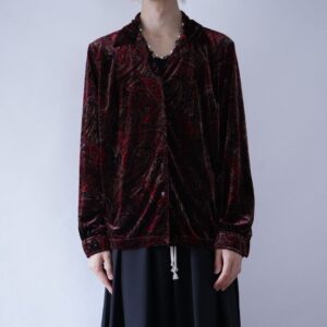 mode dark red paisley pattern glossy velours shirt