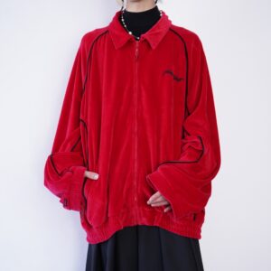 FUBU oversized red velours track jacket