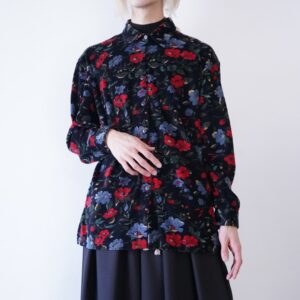 black base flower pattern velours shirt
