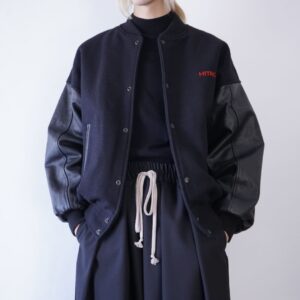 black wool × leather stadium jacket