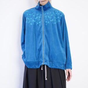 glossy blue velours embroidery track jacket