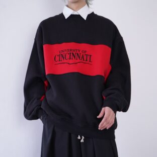 oversized black × red embroidery college sweat