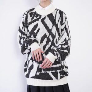 oversized high neck geometric pattern knit