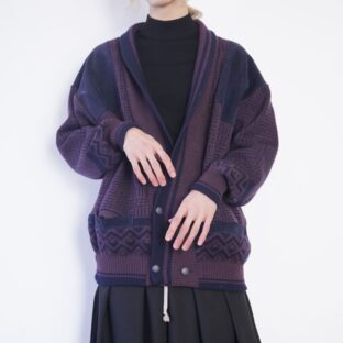 purple color suede switching knit cardigan
