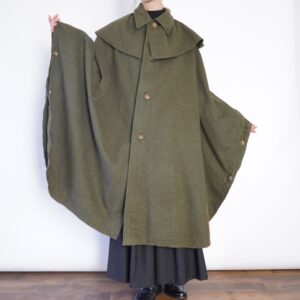 oversized moss green color maxi long Tyrolean poncho coat