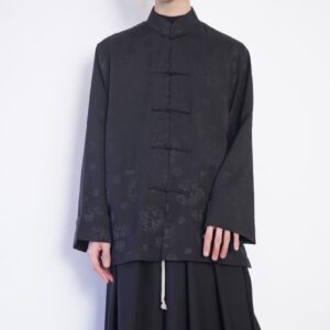 oversized black glossy pattern China shirt