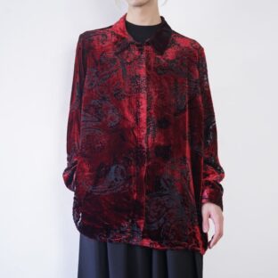 oversized red × black velours see-through shirt