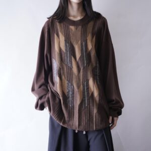 oversized 4XL faux leather switching design knit