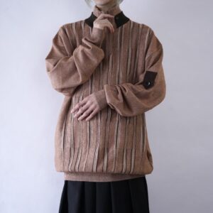 oversized 4XL brown switching knit pullover