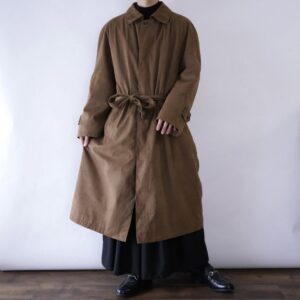 brown color faux suede balmacaan coat with lining