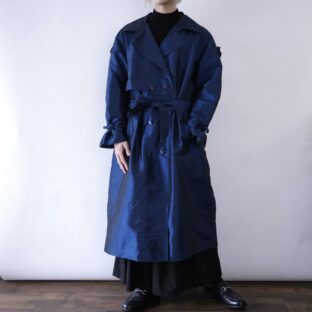 oversized glossy deep blue color trench design coat