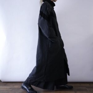 all black glossy pattern × like suede × nylon high neck coat