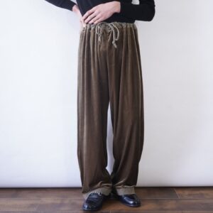 glossy brown velours wide pants