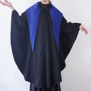 black × blue bi-color design wide poncho