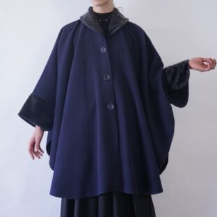 glossy fur switching wide design poncho