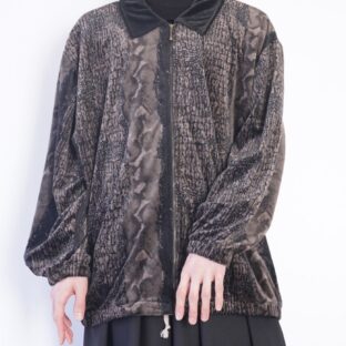 oversized black × python pattern velours shirt jacket