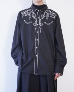 black × white embroidery western shirt
