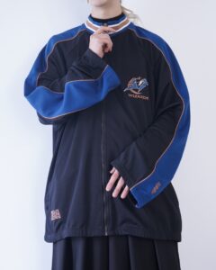 oversized 3X black × blue & brown piping wide arm track jacket