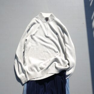 【RalphLauren】oversized 3XLT off white half zip cotton knit