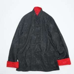 drape black × red glossy pattern reversible China shirt