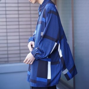 oversized geometric blue pattern shirt