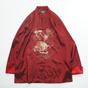 oversized XXXL glossy dark red embroidery China shirt jacket