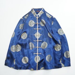 glossy blue × gold satin China shirt jacket
