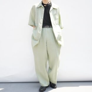 oversized pistàcchio color linen shirt set up