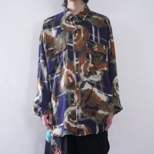 DEAD STOCK oversized art pattern silk shirt