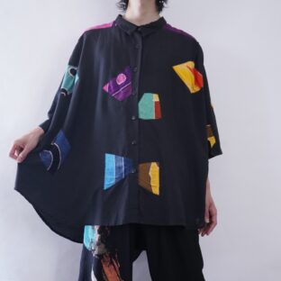 oversized like “和” patch design tuck wide shirt