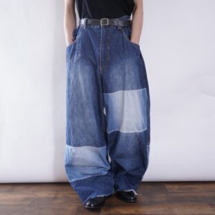 oversized asymmetry switching wide baggy denim pants