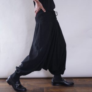 black overdye black × black pattern sarouel pants