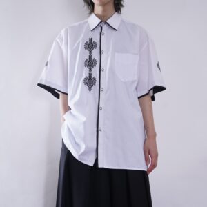 white × black embroidery motif shirt