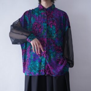 pattern × black see-through rayon shirt