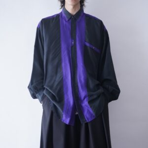 black × purple flyfront layer design silk shirt