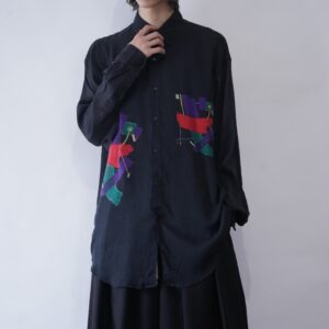 DEAD STOCK artistic pattern & glossy paisley silk shirt