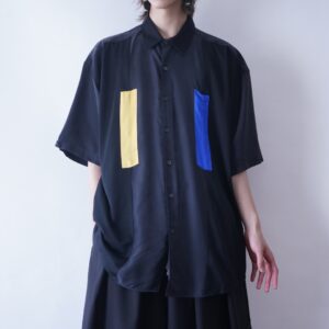 DEAD STOCK GOOUCH black base blue & mustard switching silk shirt