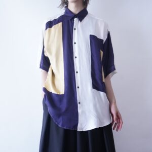 DEAD STOCK GOOUCH white base purple & yellow switching silk shirt