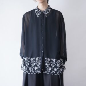 mode black see-through × embroidery shirt
