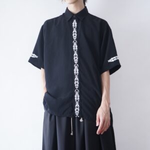 flyfront & arm embroidery tribal shirt