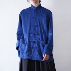 glossy blue × pattern China shirt