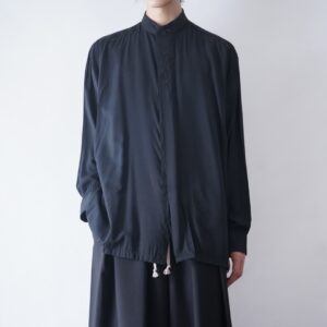 black × black drape flyfront embroidery shirt